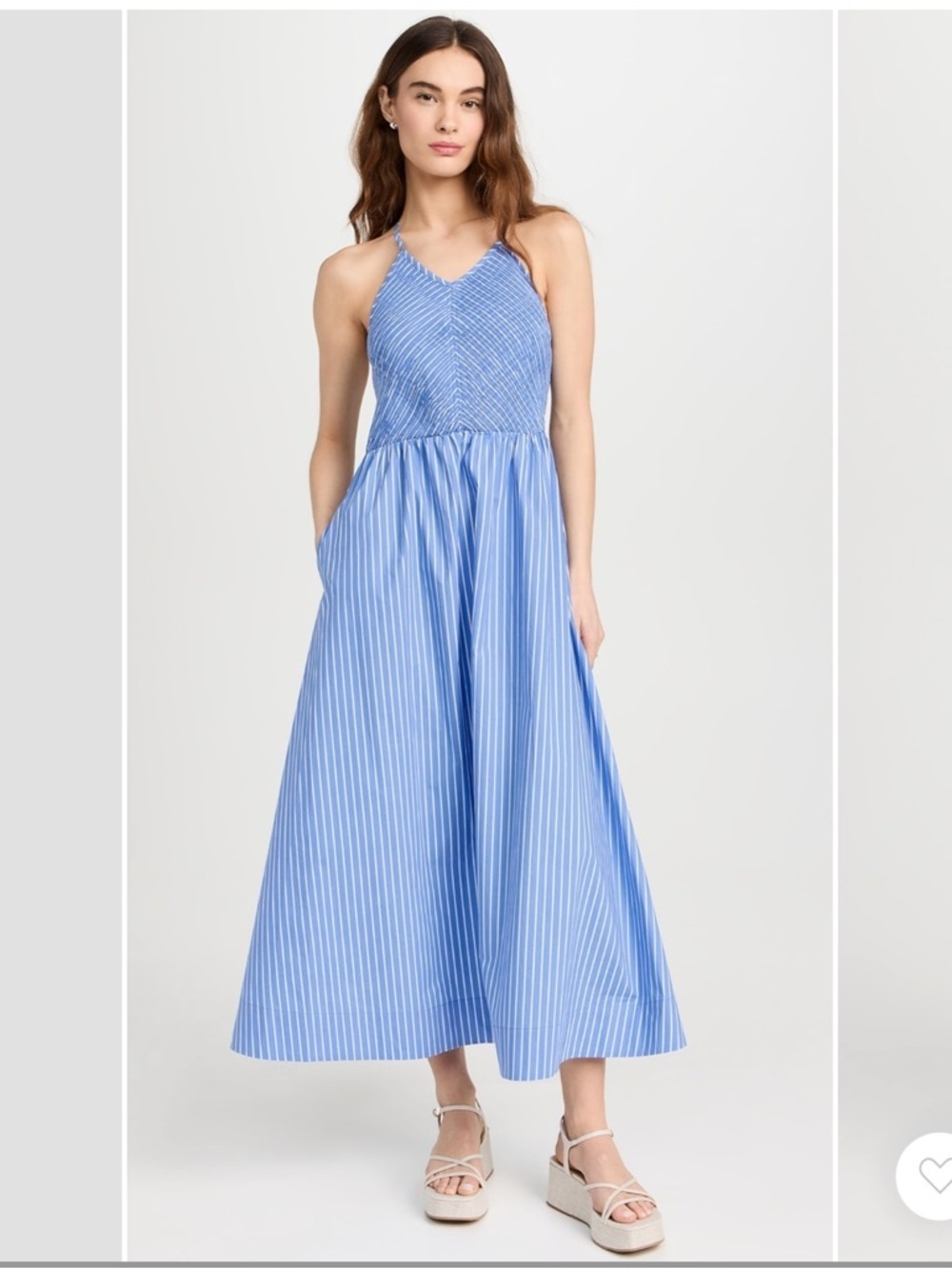 Faithfull The Brand Camera  Blue and White Baratti Stripe Cotton Midi Dress Sz 4